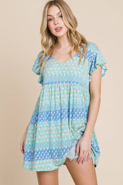 Blue Floral Babydoll Dress