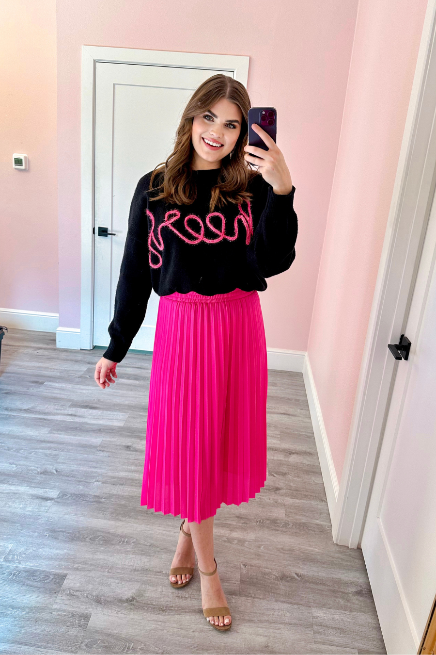 Jess Lea - Hot Pink Aubrey Pleated Midi Skirt-3X