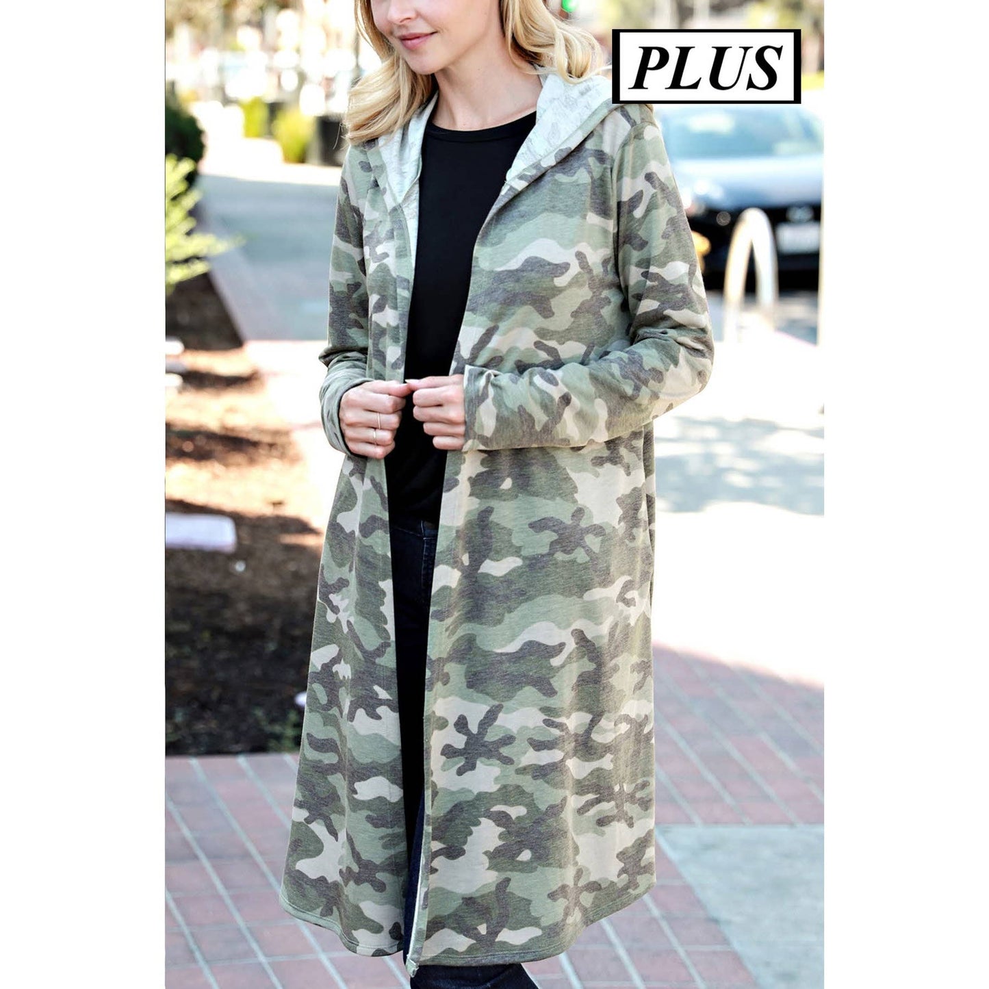 Grey Camo Long Hoodie Cardigan
