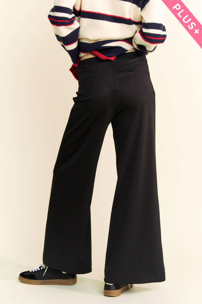 BLACK HIGH WAIST WIDE LEG BACK POCKET PANTS