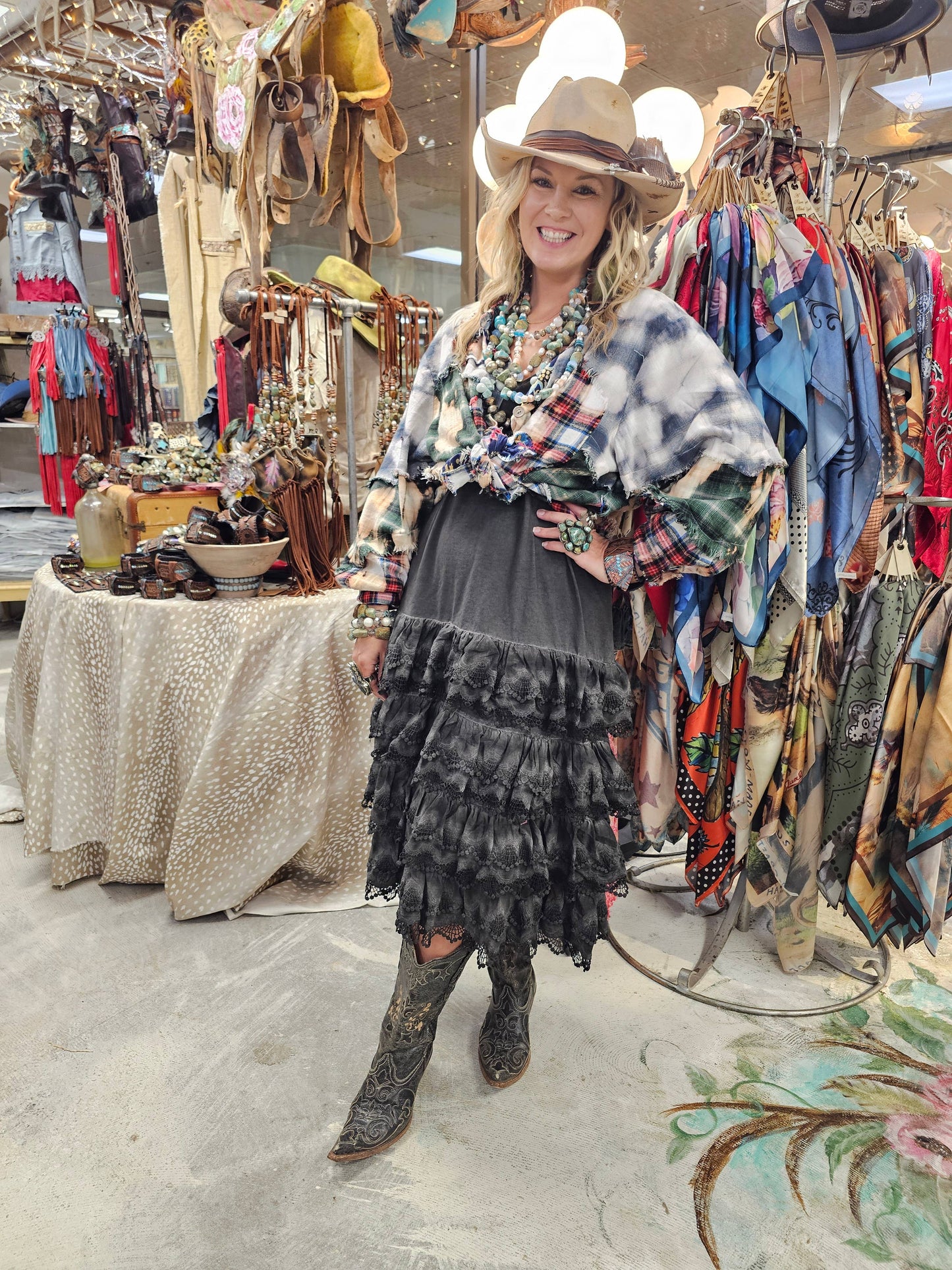 A Rare Bird Shop - Black Distressed Ruffle Slip Dress