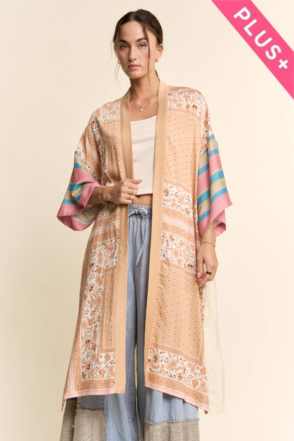 Davi & Dani - GARDEN WHIMSY CAT PRINTED BACK KIMONO DUSTER