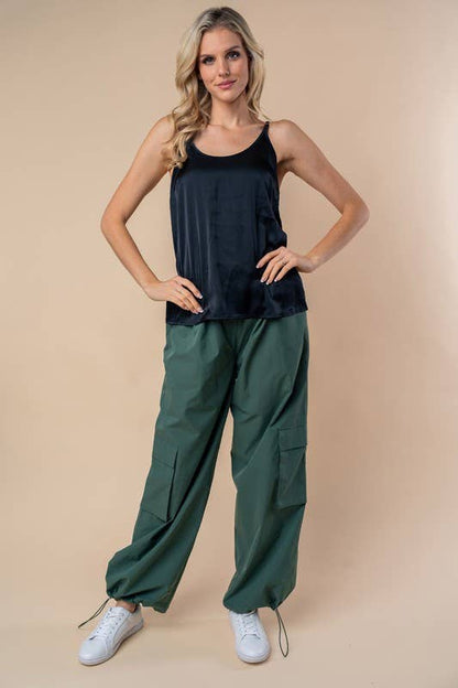 WB-Olive High Waisted Woven Cargo Pants