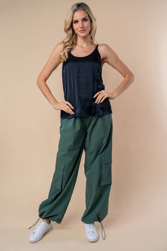 WB-Olive High Waisted Woven Cargo Pants