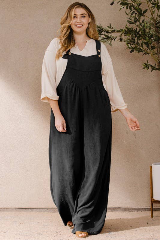 Black Solid Button Sling Jumpsuit