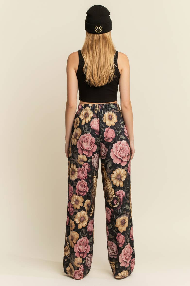 JADE BY JANE - FLORAL NOIR CHEETAH PANTS