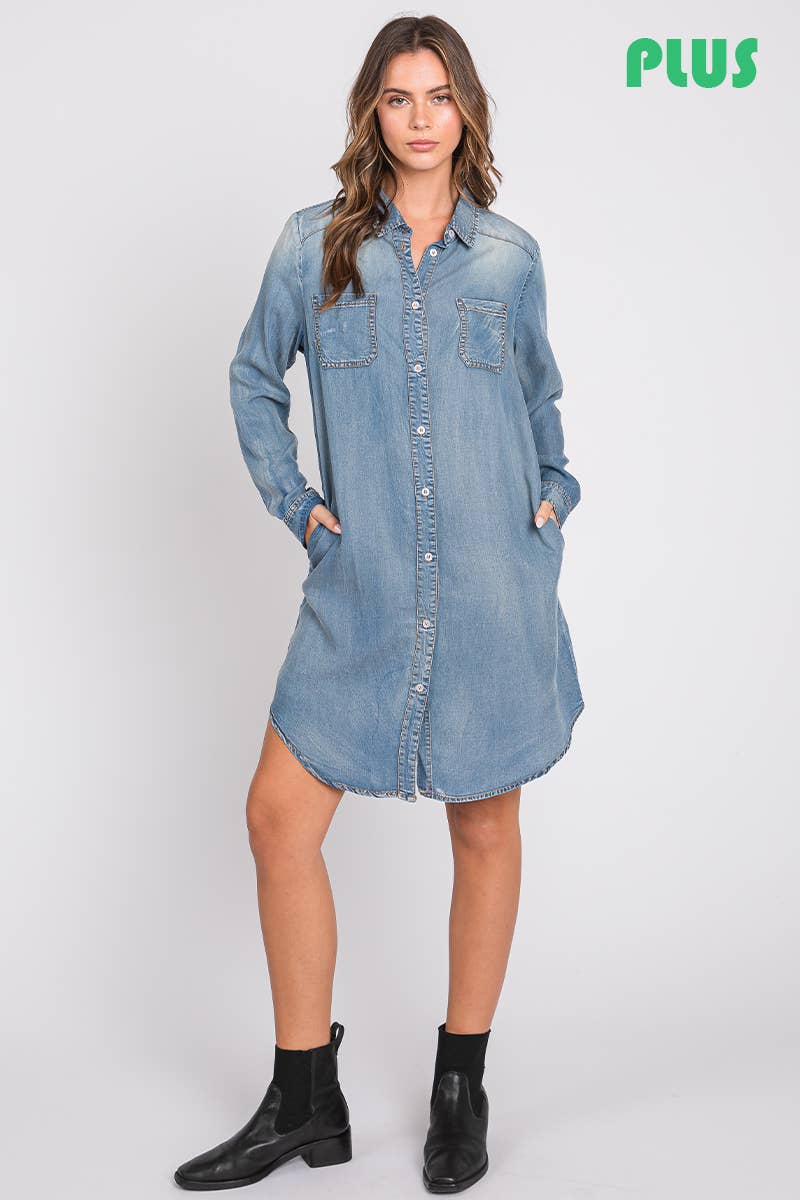 Washed Denim Curvy Shirt Dress/Duster ***Size Up One***