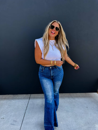 IVORY-STEVIE CAP SLEEVE TOP