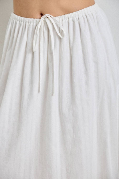 Baevely by Wellmade USA -TEXTURED COTTON DRAWSTRING MIDI SKIRT