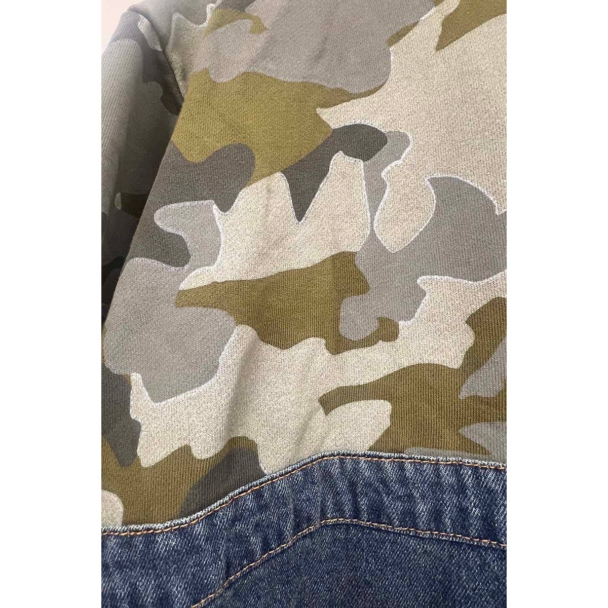 Oversized Camo And Denim Patchwork Hoodie Dress