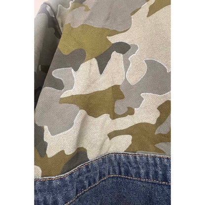Oversized Camo And Denim Patchwork Hoodie Dress