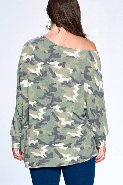Super Soft Camo Printed Dolman Top
