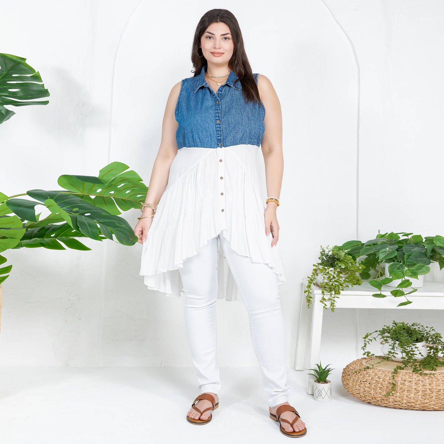 Young Threads - White Front-Open Asymmetrical High Low Top
