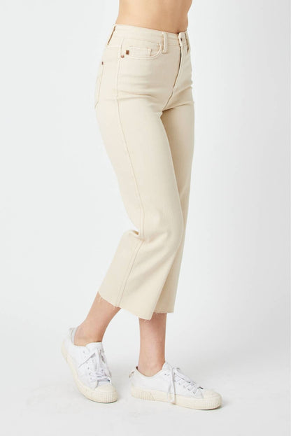 Judy Blue Jeans - Bone High Waist Garment Dyed Crop Wide