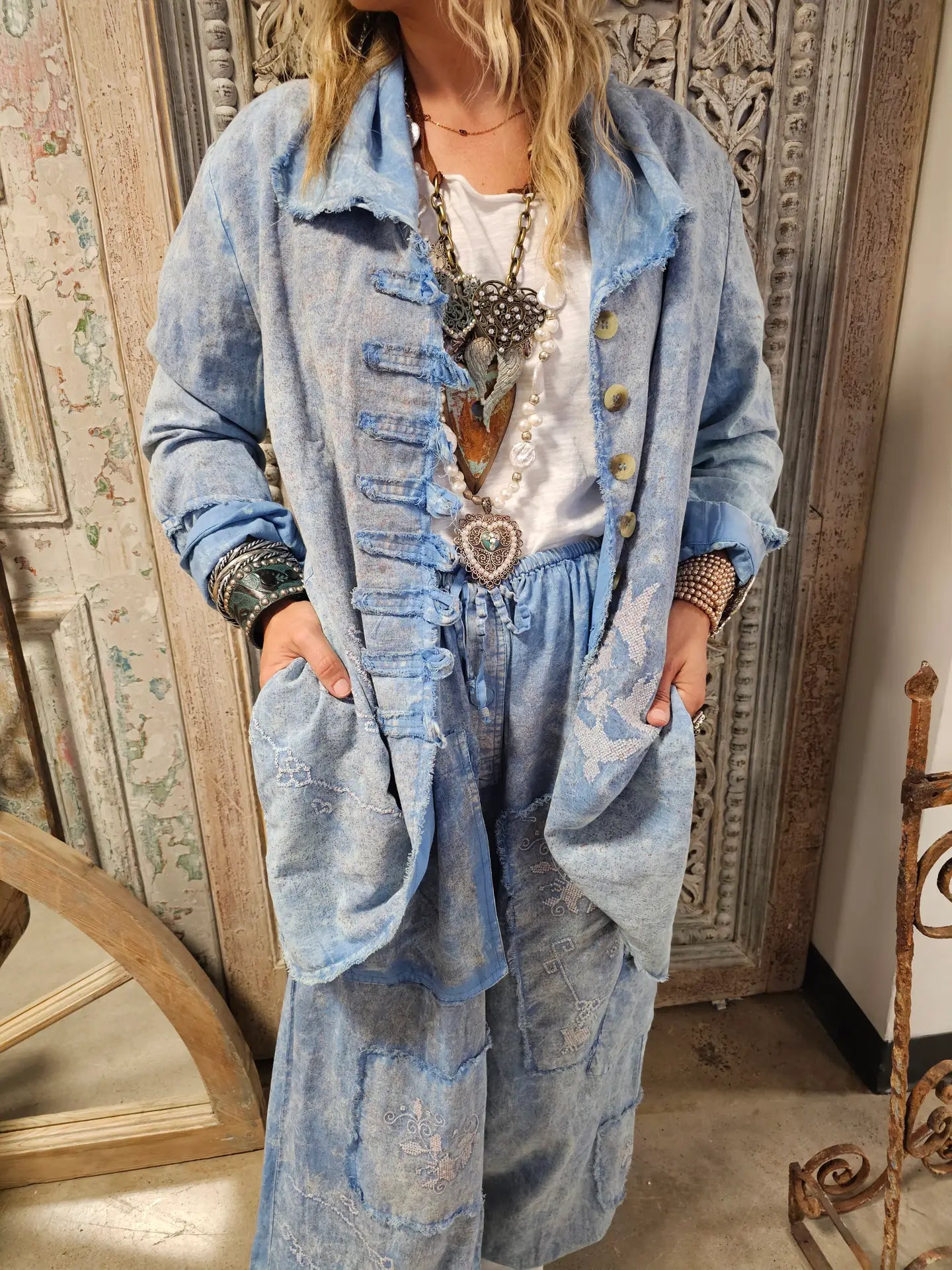 Blue Cross Stitch Jacket By A Rare Bird