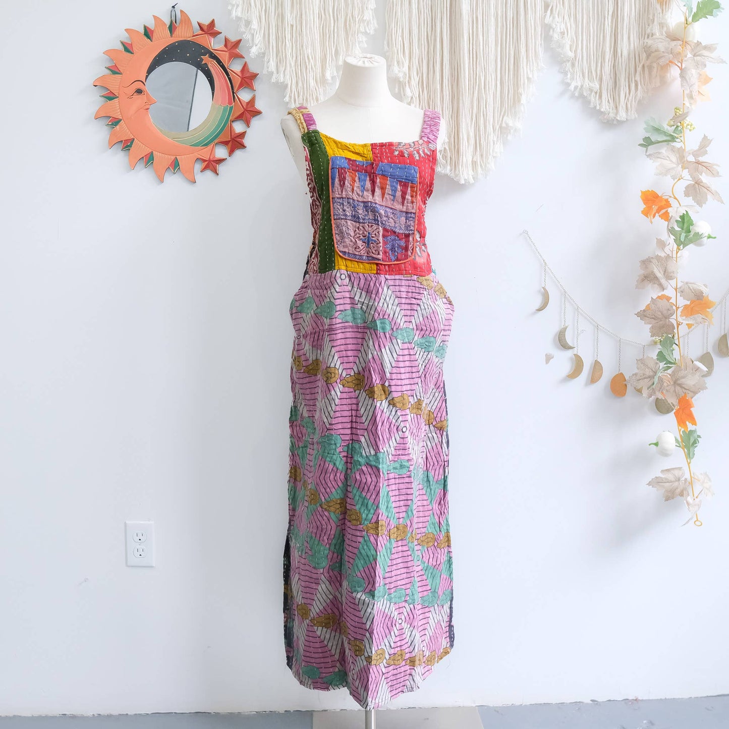 Handmade Kantha Upcycled Cotton Bib Dress
