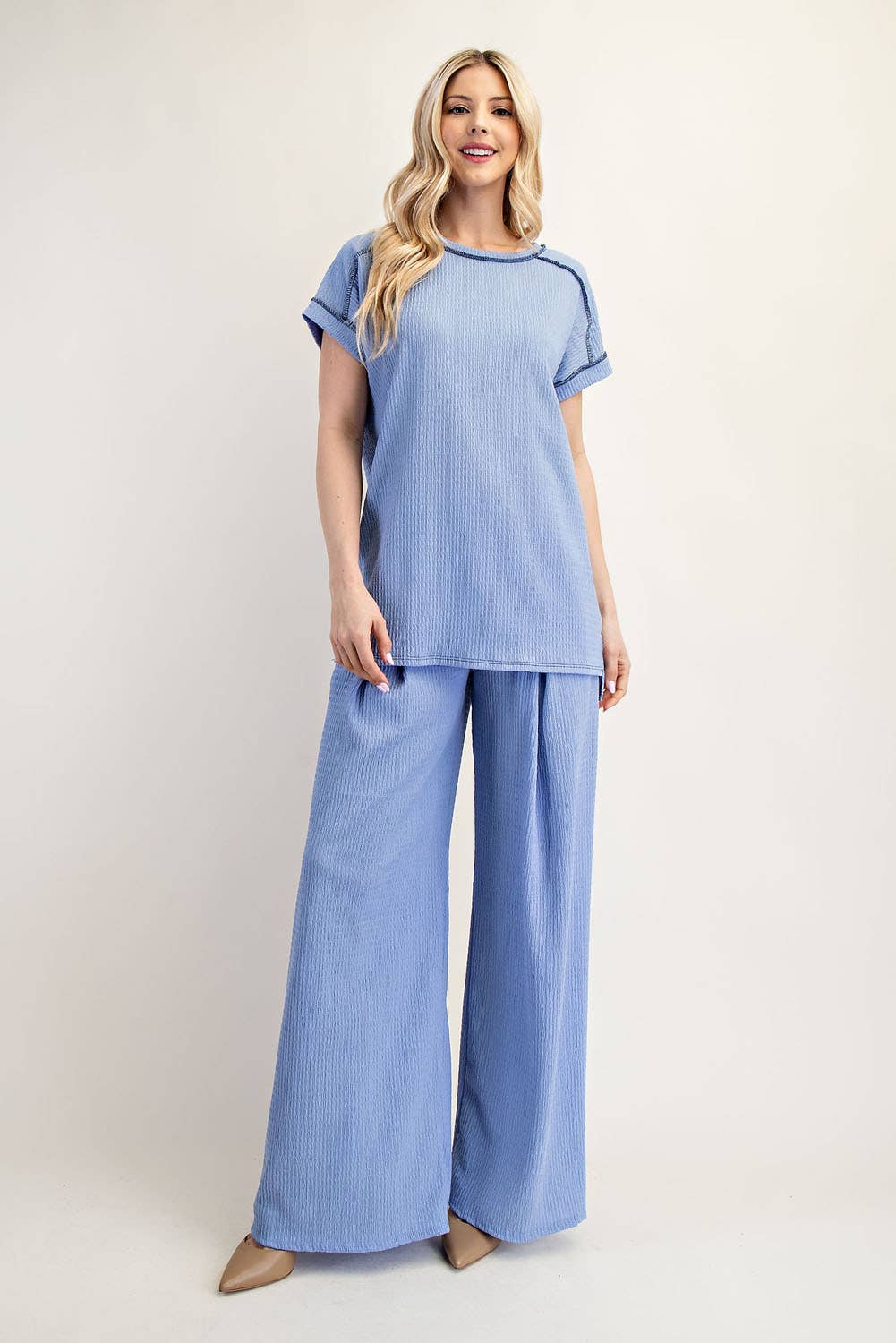 Celeste Clothing - Curvy Relax-Fit Textured Set- Blue