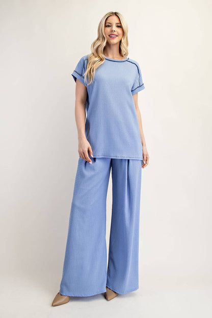 Celeste Clothing - Curvy Relax-Fit Textured Set- Blue