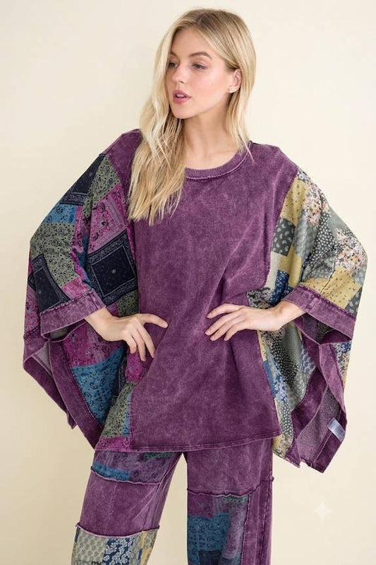 J Her - Mineral Washed Boho Patch Poncho top