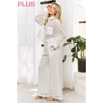 Sweet Generis- ELASTIC WAIST BAND CROCHET WITH WIDE LEG OPENING PANTS
