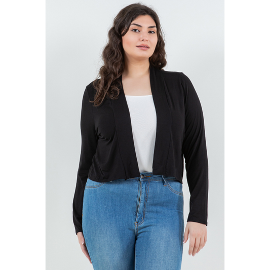 The Curvy Long Sleeve Cropped Cardigan-Black