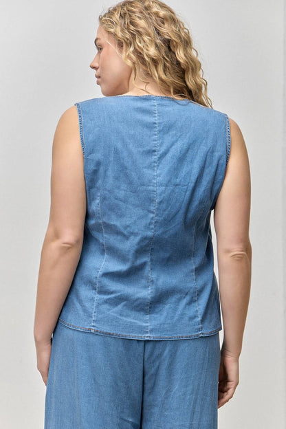 Baevely by Wellmade USA - LIGHT DENIM BUTTON UP VEST