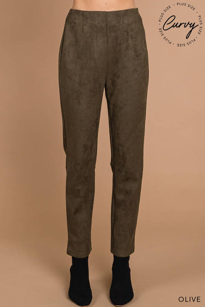 Olive Faux Suede Chic Contemporary Pants