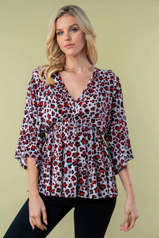 White Birch- Three Quarter Sleeve Animal Print Knit Top