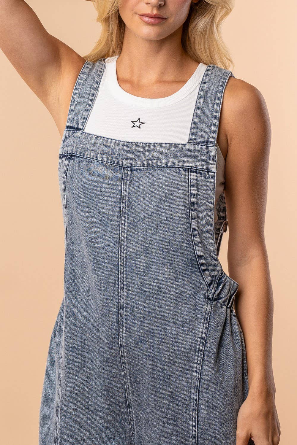 White Birch - Sleeveless Denim Knit Jumpsuit