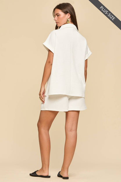 Dear Scarlett - Off White 2-Piece Dolman Sleeve Top + Pleated Shorts Set