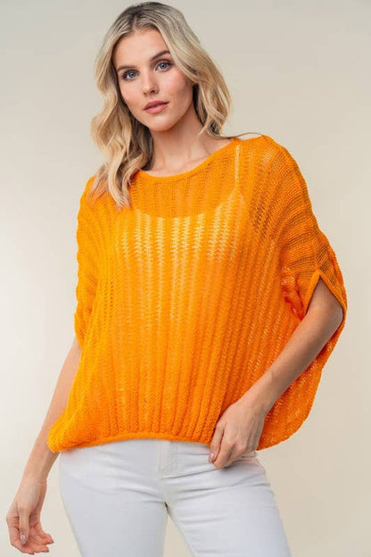WB- Orange Half Sleeve Solid Knit Sweater Top