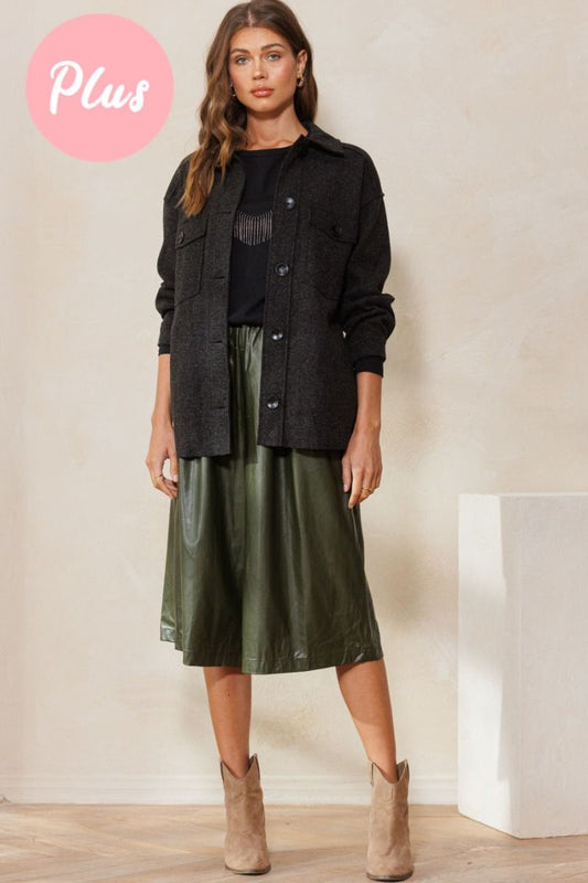 Olive Faux Leather Wide Leg Cropped Pants