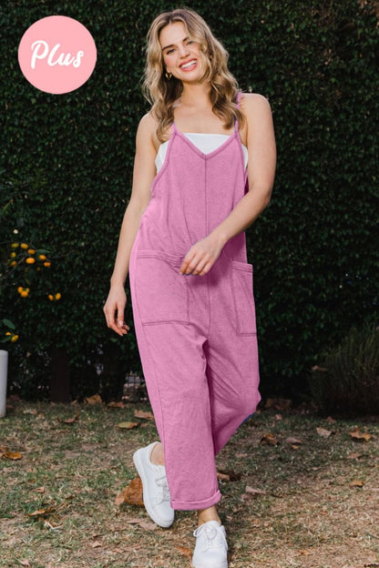Orchid- Oversized Solid Washed Knit Jumpsuit