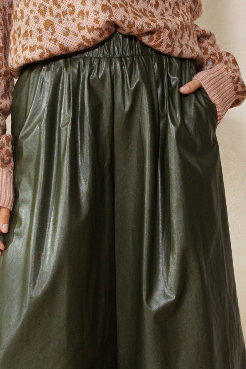Olive Faux Leather Wide Leg Cropped Pants
