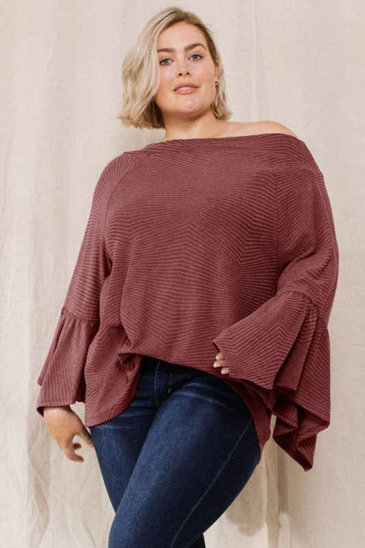 Curvy Wine Ribbed Dolman Top
