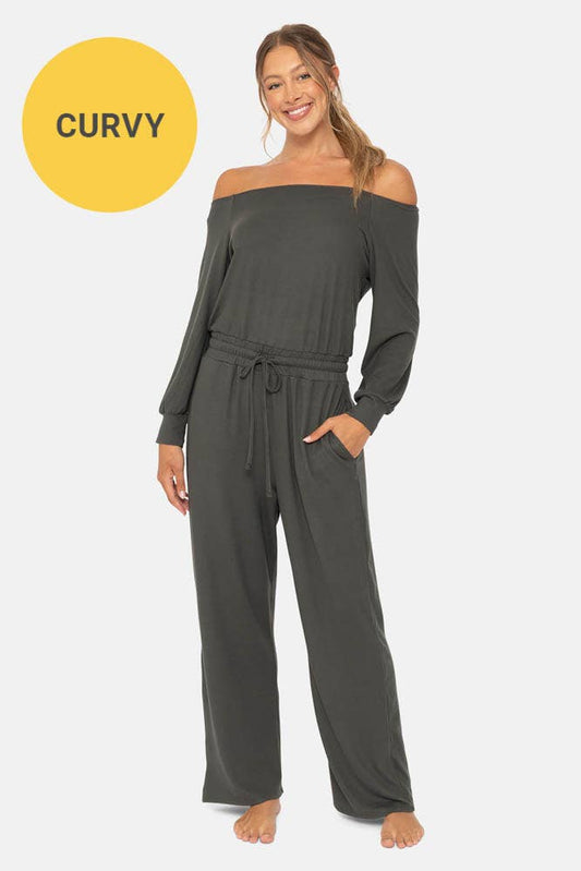 Curvy Off-the-Shoulder Lounge Jumpsuit