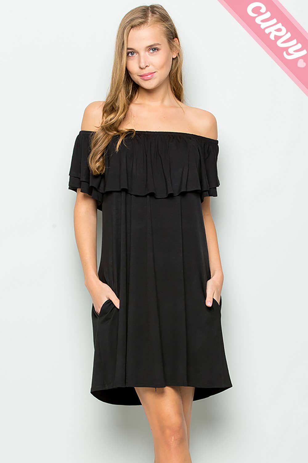 Sweet Lovely by Jen - BLACK CURVY OFF SHOULDER JERSEY DRESS
