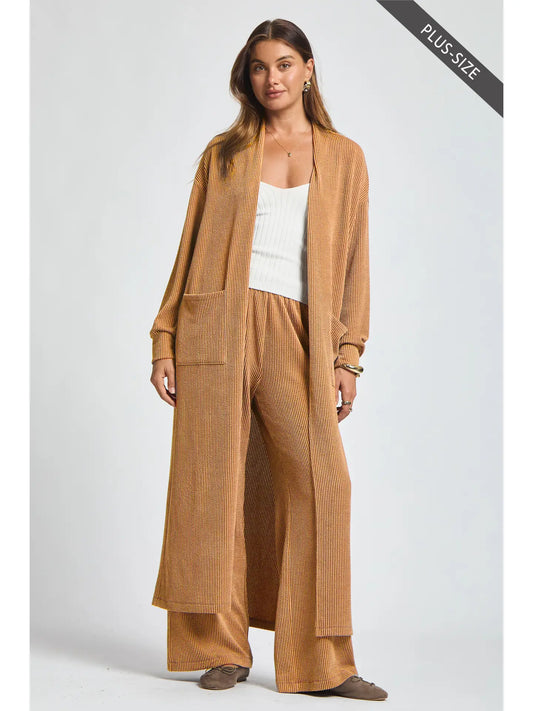 Dear Scarlett -Longline Cardigan + Relaxed Pants 2 Piece Set Gold