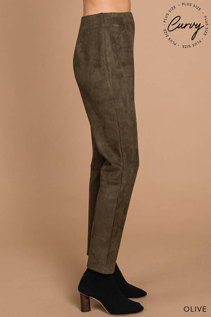 Olive Faux Suede Chic Contemporary Pants
