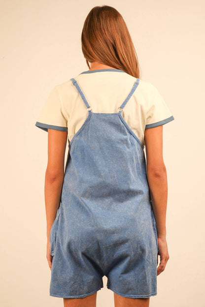 Blue Mineral Washed Sleeveless Knit Romper
