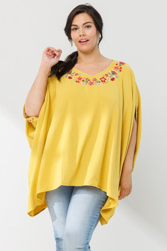 Golden Mustard Embroidered Woven Poncho