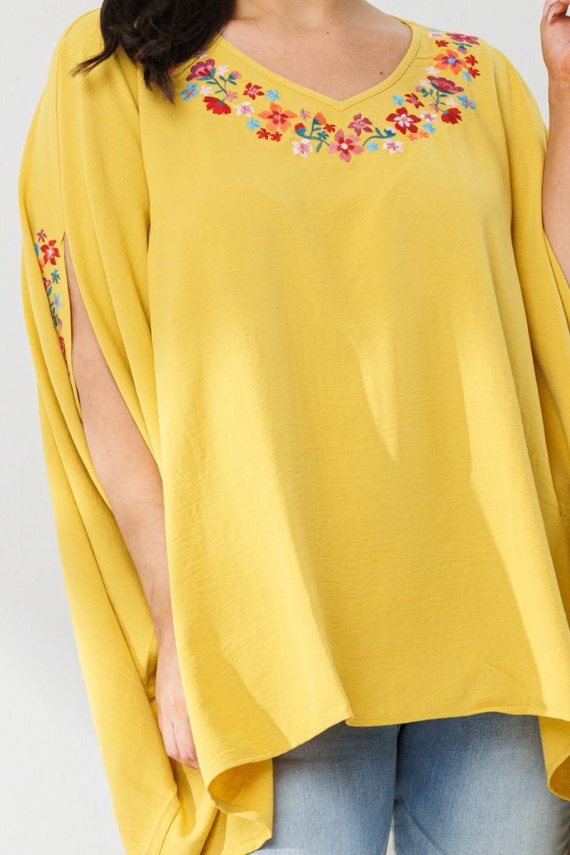 Golden Mustard Embroidered Woven Poncho