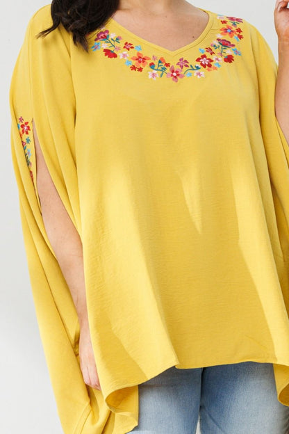 Golden Mustard Embroidered Woven Poncho
