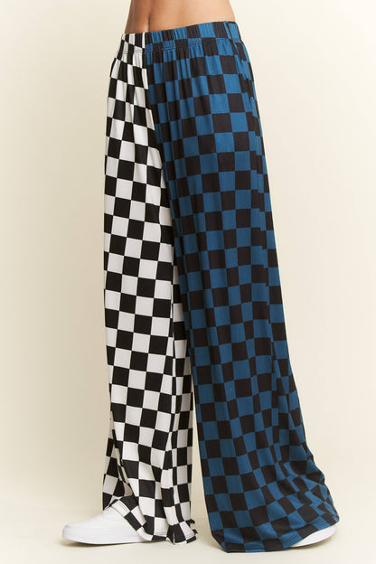 TEAL/WHITE SPLIT DECISION CHECKERED PANTS