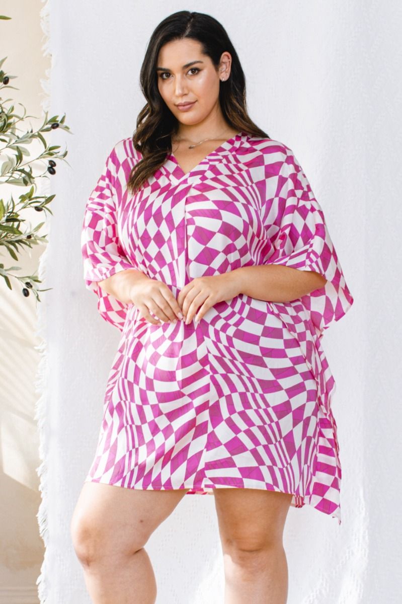 Oddi - Hot Pink Checkered Geo Print Dress