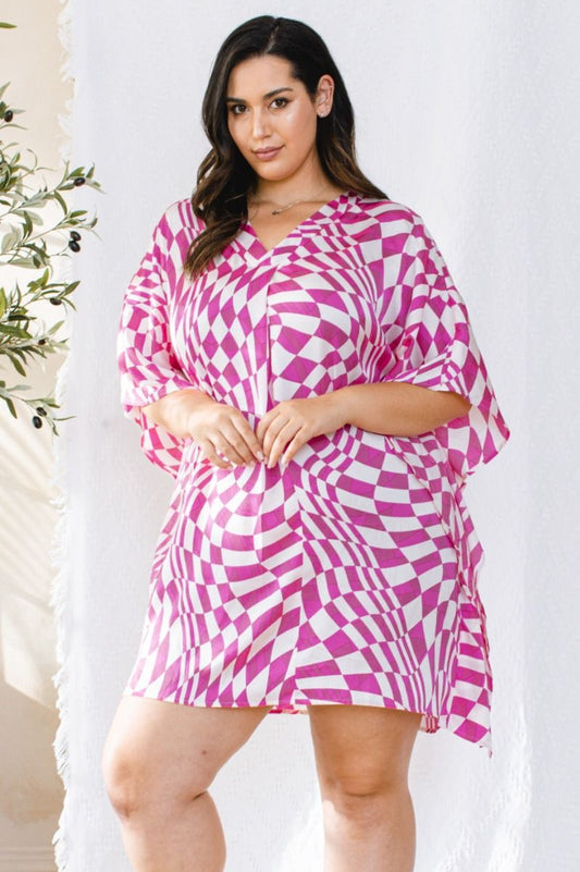 Oddi - Hot Pink Checkered Geo Print Dress