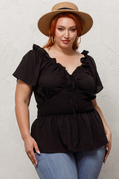 Oddi - Black Woven Ruffle Top