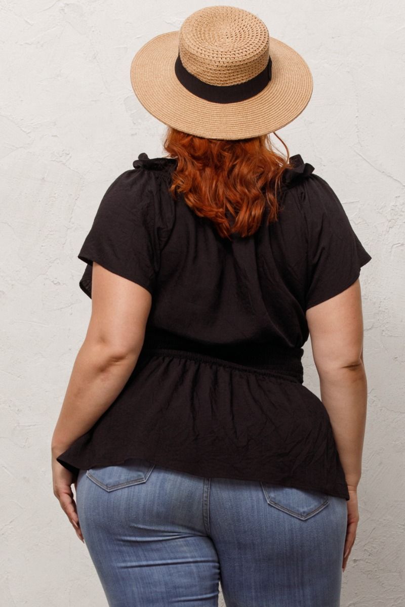 Oddi - Black Woven Ruffle Top