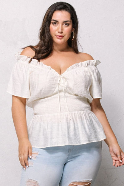 Oddi - Ivory Woven Ruffle Top