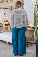 Teal Ruffle Rayon Wide Leg Pants